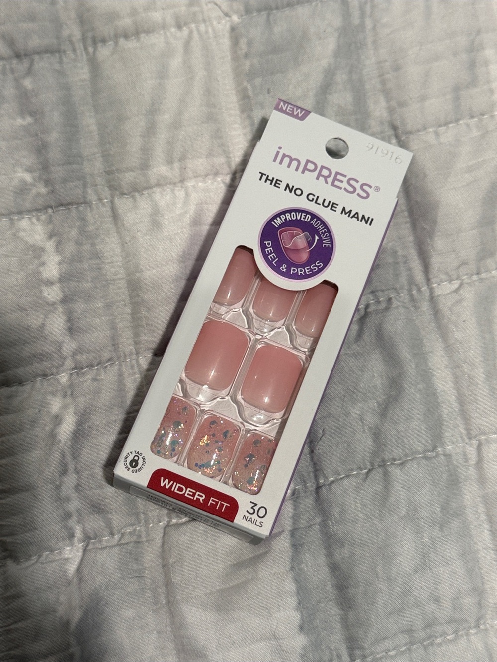 imPRESS Pink Press-On Nails with Glitter Accent Tips WIDER FIT!